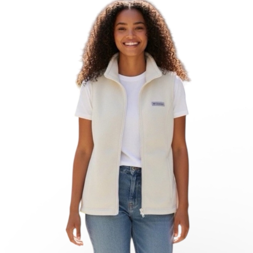 Columbia Benton Springs Vest White Fleece Zip/Front Pockets Women’s Large
